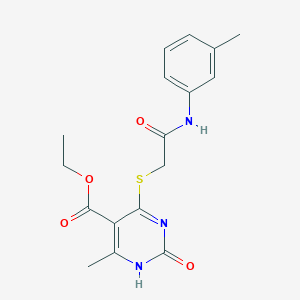 molecular formula C17H19N3O4S B2692574 乙基-6-甲基-4-[2-(3-甲基苯胺基)-2-氧乙基]硫基-2-氧-1H-嘧啶-5-甲酸酯 CAS No. 946332-41-8