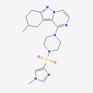 molecular formula C19H25N7O2S B2692589 1-[(1-甲基-1H-咪唑-4-基)磺酰]-4-{9-甲基-7H,8H,9H,10H-吡唑并[1,2-b]吲哚-1-基}哌嗪 CAS No. 2097910-41-1