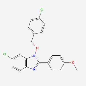 molecular formula C21H16Cl2N2O2 B2692591 6-chloro-1-[(4-chlorobenzyl)oxy]-2-(4-methoxyphenyl)-1H-1,3-benzimidazole CAS No. 329234-85-7