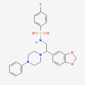 molecular formula C25H26FN3O4S B2692615 N-(2-(benzo[d][1,3]dioxol-5-yl)-2-(4-phenylpiperazin-1-yl)ethyl)-4-fluorobenzenesulfonamide CAS No. 896262-86-5
