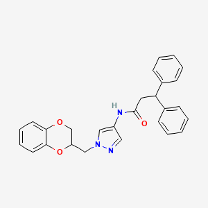 N-(1-((2,3-dihydrobenzo[b][1,4]dioxin-2-yl)methyl)-1H-pyrazol-4-yl)-3,3-diphenylpropanamide