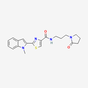 molecular formula C20H22N4O2S B2692634 2-(1-methyl-1H-indol-2-yl)-N-(3-(2-oxopyrrolidin-1-yl)propyl)thiazole-4-carboxamide CAS No. 1171560-55-6