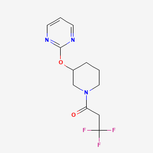 molecular formula C12H14F3N3O2 B2692636 3,3,3-Trifluoro-1-(3-(pyrimidin-2-yloxy)piperidin-1-yl)propan-1-one CAS No. 2034527-30-3