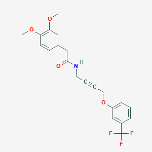 molecular formula C21H20F3NO4 B2692660 2-(3,4-二甲氧基苯基)-N-{4-[3-(三氟甲基)苯氧基]丁-2-YN-1-YL}乙酰胺 CAS No. 1421483-90-0