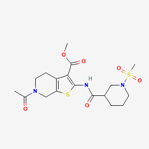 molecular formula C18H25N3O6S2 B2692684 Methyl 6-acetyl-2-(1-(methylsulfonyl)piperidine-3-carboxamido)-4,5,6,7-tetrahydrothieno[2,3-c]pyridine-3-carboxylate CAS No. 1060213-21-9