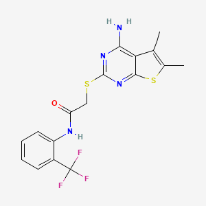 molecular formula C17H15F3N4OS2 B2692711 2-(4-amino-5,6-dimethylthieno[2,3-d]pyrimidin-2-yl)sulfanyl-N-[2-(trifluoromethyl)phenyl]acetamide CAS No. 573975-69-6