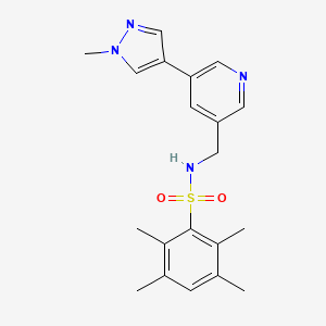 molecular formula C20H24N4O2S B2692725 2,3,5,6-tetramethyl-N-((5-(1-methyl-1H-pyrazol-4-yl)pyridin-3-yl)methyl)benzenesulfonamide CAS No. 2034336-00-8