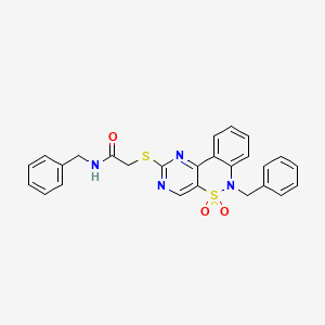 molecular formula C26H22N4O3S2 B2692737 N-benzyl-2-[(6-benzyl-5,5-dioxido-6H-pyrimido[5,4-c][2,1]benzothiazin-2-yl)thio]acetamide CAS No. 932313-62-7