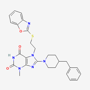 molecular formula C27H28N6O3S B2692753 7-(2-(benzo[d]oxazol-2-ylthio)ethyl)-8-(4-benzylpiperidin-1-yl)-3-methyl-1H-purine-2,6(3H,7H)-dione CAS No. 714939-85-2