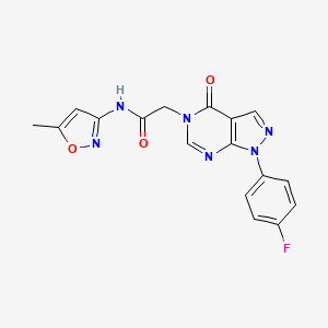 molecular formula C17H13FN6O3 B2692771 2-(1-(4-fluorophenyl)-4-oxo-1H-pyrazolo[3,4-d]pyrimidin-5(4H)-yl)-N-(5-methylisoxazol-3-yl)acetamide CAS No. 852450-78-3