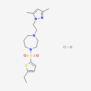 molecular formula C18H29ClN4O2S2 B2692774 1-(2-(3,5-dimethyl-1H-pyrazol-1-yl)ethyl)-4-((5-ethylthiophen-2-yl)sulfonyl)-1,4-diazepane hydrochloride CAS No. 1396637-16-3