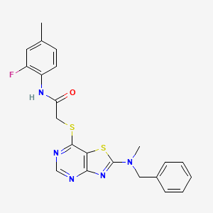 molecular formula C22H20FN5OS2 B2692804 2-((2-(苄(甲基)氨基)噻唑并[4,5-d]嘧啶-7-基)硫)-N-(2-氟-4-甲基苯基)乙酰胺 CAS No. 1207005-28-4