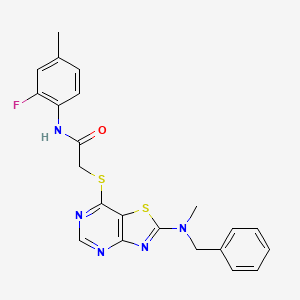 2-({2-[benzyl(methyl)amino]-[1,3]thiazolo[4,5-d]pyrimidin-7-yl}sulfanyl)-N-(2-fluoro-4-methylphenyl)acetamide