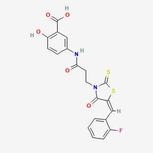 molecular formula C20H15FN2O5S2 B2692806 (E)-5-(3-(5-(2-fluorobenzylidene)-4-oxo-2-thioxothiazolidin-3-yl)propanamido)-2-hydroxybenzoic acid CAS No. 477512-44-0