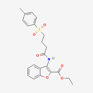 molecular formula C22H23NO6S B2692811 Ethyl 3-(4-tosylbutanamido)benzofuran-2-carboxylate CAS No. 923088-74-8