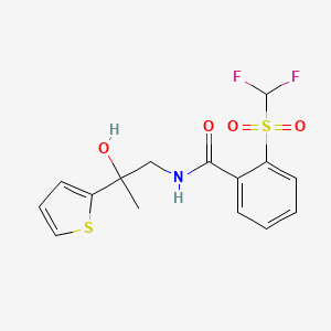 molecular formula C15H15F2NO4S2 B2692812 2-((二氟甲基)磺酰)-N-(2-羟基-2-(噻吩-2-基)丙基)苯甲酰胺 CAS No. 1795296-59-1