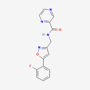 molecular formula C15H11FN4O2 B2692813 N-((5-(2-fluorophenyl)isoxazol-3-yl)methyl)pyrazine-2-carboxamide CAS No. 1207029-41-1