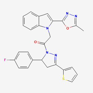 molecular formula C26H20FN5O2S B2692818 1-(5-(4-fluorophenyl)-3-(thiophen-2-yl)-4,5-dihydro-1H-pyrazol-1-yl)-2-(2-(5-methyl-1,3,4-oxadiazol-2-yl)-1H-indol-1-yl)ethanone CAS No. 923682-68-2