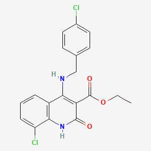 molecular formula C19H16Cl2N2O3 B2692840 Ethyl 8-chloro-4-((4-chlorobenzyl)amino)-2-oxo-1,2-dihydroquinoline-3-carboxylate CAS No. 1242951-31-0