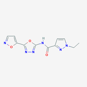 molecular formula C11H10N6O3 B2692845 1-ethyl-N-(5-(isoxazol-5-yl)-1,3,4-oxadiazol-2-yl)-1H-pyrazole-3-carboxamide CAS No. 1170141-56-6