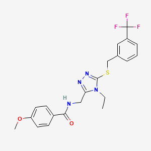 molecular formula C21H21F3N4O2S B2692849 N-((4-ethyl-5-((3-(trifluoromethyl)benzyl)thio)-4H-1,2,4-triazol-3-yl)methyl)-4-methoxybenzamide CAS No. 476448-72-3