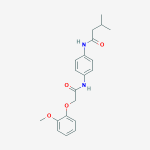 molecular formula C20H24N2O4 B269285 N-(4-{[(2-methoxyphenoxy)acetyl]amino}phenyl)-3-methylbutanamide 