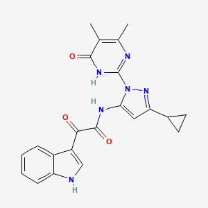 N-(3-Cyclopropyl-1-(4,5-dimethyl-6-oxo-1,6-dihydropyrimidin-2-yl)-1H-pyrazol-5-yl)-2-(1H-indol-3-yl)-2-oxoacetamide