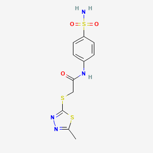 molecular formula C11H12N4O3S3 B2692868 2-((5-methyl-1,3,4-thiadiazol-2-yl)thio)-N-(4-sulfamoylphenyl)acetamide CAS No. 670273-11-7