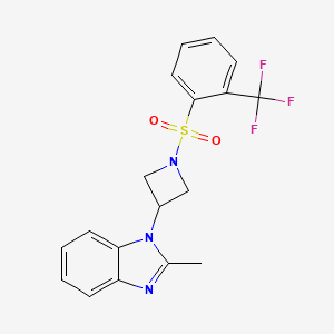 molecular formula C18H16F3N3O2S B2692871 2-methyl-1-{1-[2-(trifluoromethyl)benzenesulfonyl]azetidin-3-yl}-1H-1,3-benzodiazole CAS No. 2380185-56-6