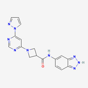 molecular formula C17H15N9O B2692879 1-(6-(1H-吡唑-1-基)嘧啶-4-基)-N-(1H-苯并[d][1,2,3]三唑-5-基)氮杂环丁烷-3-甲酰胺 CAS No. 2034581-87-6