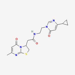 molecular formula C18H21N5O3S B2692885 N-(2-(4-环丙基-6-氧代嘧啶-1(6H)-基)乙基)-2-(7-甲基-5-氧代-3,5-二氢-2H-噻唑并[3,2-a]嘧啶-3-基)乙酰胺 CAS No. 2176201-02-6