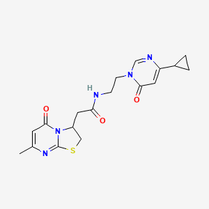 molecular formula C18H21N5O3S B2692885 N-[2-(4-cyclopropyl-6-oxo-1,6-dihydropyrimidin-1-yl)ethyl]-2-{7-methyl-5-oxo-2H,3H,5H-[1,3]thiazolo[3,2-a]pyrimidin-3-yl}acetamide CAS No. 2176201-02-6