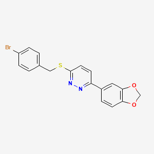 molecular formula C18H13BrN2O2S B2692901 3-(苯并[d][1,3]二氧杂环-5-基)-6-((4-溴苯甲基)硫)-吡啶并[1,2-b]嘧啶 CAS No. 921099-38-9