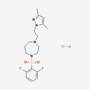 molecular formula C18H25ClF2N4O2S B2692911 1-((2,6-二氟苯基)磺酰)-4-(2-(3,5-二甲基-1H-吡唑-1-基)乙基)-1,4-二氮杂庚烷 盐酸盐 CAS No. 1396807-89-8
