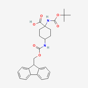 molecular formula C27H32N2O6 B2692923 4-(9H-Fluoren-9-ylmethoxycarbonylamino)-1-[(2-methylpropan-2-yl)oxycarbonylamino]cyclohexane-1-carboxylic acid CAS No. 914358-25-1