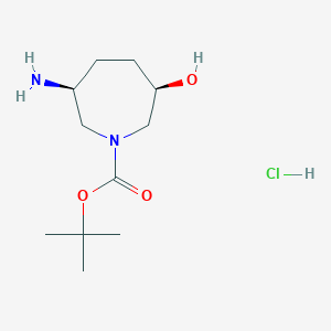 molecular formula C11H23ClN2O3 B2692927 Tert-butyl (3S,6R)-3-amino-6-hydroxyazepane-1-carboxylate;hydrochloride CAS No. 2247101-92-2