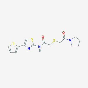 molecular formula C15H17N3O2S3 B2692930 2-((2-oxo-2-(pyrrolidin-1-yl)ethyl)thio)-N-(4-(thiophen-2-yl)thiazol-2-yl)acetamide CAS No. 681224-72-6
