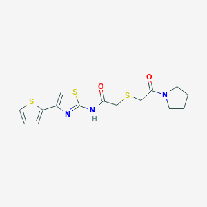 2-((2-oxo-2-(pyrrolidin-1-yl)ethyl)thio)-N-(4-(thiophen-2-yl)thiazol-2-yl)acetamide