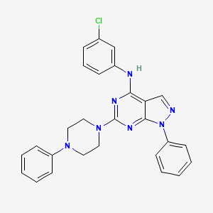 molecular formula C27H24ClN7 B2692931 N-(3-chlorophenyl)-1-phenyl-6-(4-phenylpiperazin-1-yl)-1H-pyrazolo[3,4-d]pyrimidin-4-amine CAS No. 946218-60-6