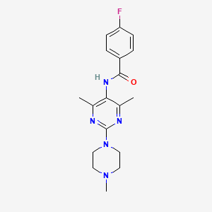 molecular formula C18H22FN5O B2692944 N-(4,6-dimethyl-2-(4-methylpiperazin-1-yl)pyrimidin-5-yl)-4-fluorobenzamide CAS No. 1448059-71-9