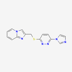 molecular formula C15H12N6S B2692995 2-(((6-(1H-咪唑-1-基)吡啶并[1,2-a]嘧啶-3-基)硫)甲基)咪唑并[1,2-a]吡啶 CAS No. 1334372-60-9