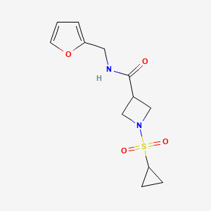molecular formula C12H16N2O4S B2693001 1-(环丙基磺酰)-N-(呋喃-2-基甲基)吖唑啉-3-甲酰胺 CAS No. 1428365-16-5