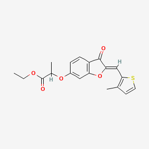 molecular formula C19H18O5S B2693004 (Z)-ethyl 2-((2-((3-methylthiophen-2-yl)methylene)-3-oxo-2,3-dihydrobenzofuran-6-yl)oxy)propanoate CAS No. 620546-74-9