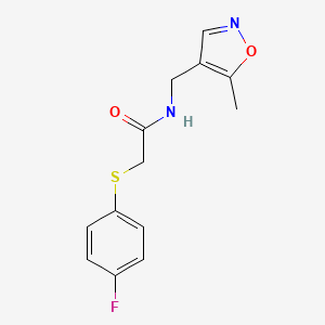 molecular formula C13H13FN2O2S B2693009 2-((4-fluorophenyl)thio)-N-((5-methylisoxazol-4-yl)methyl)acetamide CAS No. 2034338-15-1