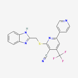 molecular formula C20H12F3N5S B2693017 2-(1H-benzimidazol-2-ylmethylsulfanyl)-6-pyridin-4-yl-4-(trifluoromethyl)pyridine-3-carbonitrile CAS No. 723747-99-7