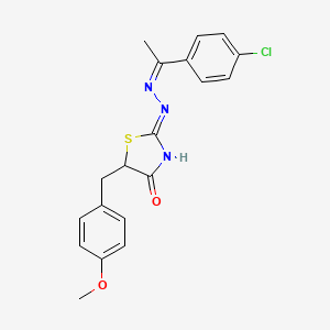 (Z)-2-((Z)-(1-(4-chlorophenyl)ethylidene)hydrazono)-5-(4-methoxybenzyl)thiazolidin-4-one