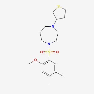 molecular formula C18H28N2O3S2 B2693037 1-((2-Methoxy-4,5-dimethylphenyl)sulfonyl)-4-(tetrahydrothiophen-3-yl)-1,4-diazepane CAS No. 2320465-58-3