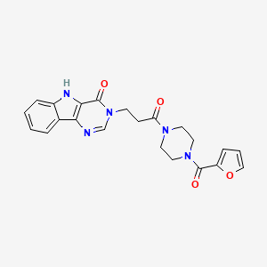 molecular formula C22H21N5O4 B2693038 3-(3-(4-(furan-2-carbonyl)piperazin-1-yl)-3-oxopropyl)-3H-pyrimido[5,4-b]indol-4(5H)-one CAS No. 1105204-58-7