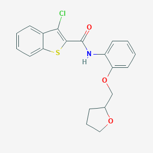 molecular formula C20H18ClNO3S B269304 3-chloro-N-[2-(tetrahydro-2-furanylmethoxy)phenyl]-1-benzothiophene-2-carboxamide 