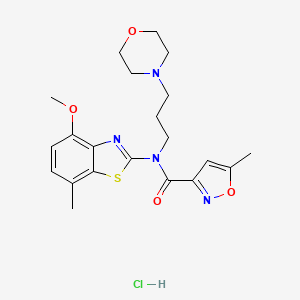 molecular formula C21H27ClN4O4S B2693045 N-(4-methoxy-7-methylbenzo[d]thiazol-2-yl)-5-methyl-N-(3-morpholinopropyl)isoxazole-3-carboxamide hydrochloride CAS No. 1216968-56-7